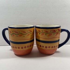Libbey Vintage Coffee Mugs Blue Yellow Green Orange Red Salsa Pepper 12 oz